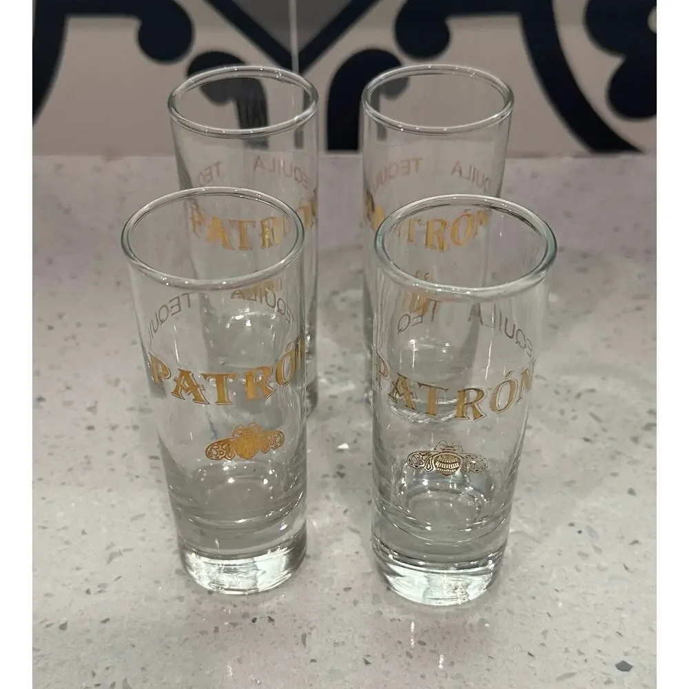 Vintage Set of 4 Patron Gold Tequila Honeybee Logo 4